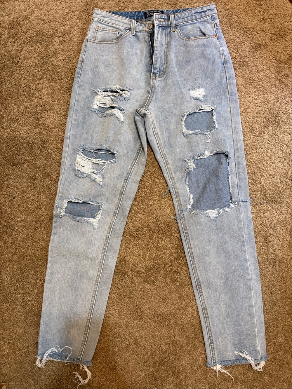 Light Blue Distressed Women’s Slim Mom Jeans